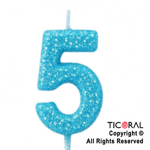 VELA NUMERAL CHICO 5.5 CM CON GIBRE CELESTE NUMERO 5 x 1